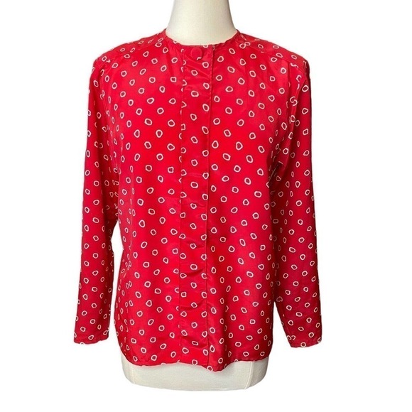 Oscar de la Renta Expressions Vintage 80’s Red White Polka Dot Blouse Top M - Picture 1 of 8